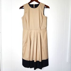 TALBOTS Khaki & Black Colorblock Pleated Dress, Size 4 Petite, Like New!